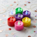 Six colorful LED tea light candles